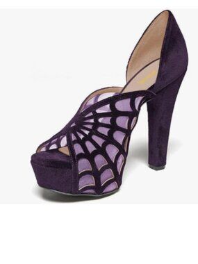 Maiyang Purple Spider Web Mesh Open Toe D'Orsay Sandals Slip on Platform Shoes